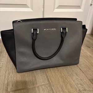 Michael Kors Saffiano Leather Satchel Black Structured Tote